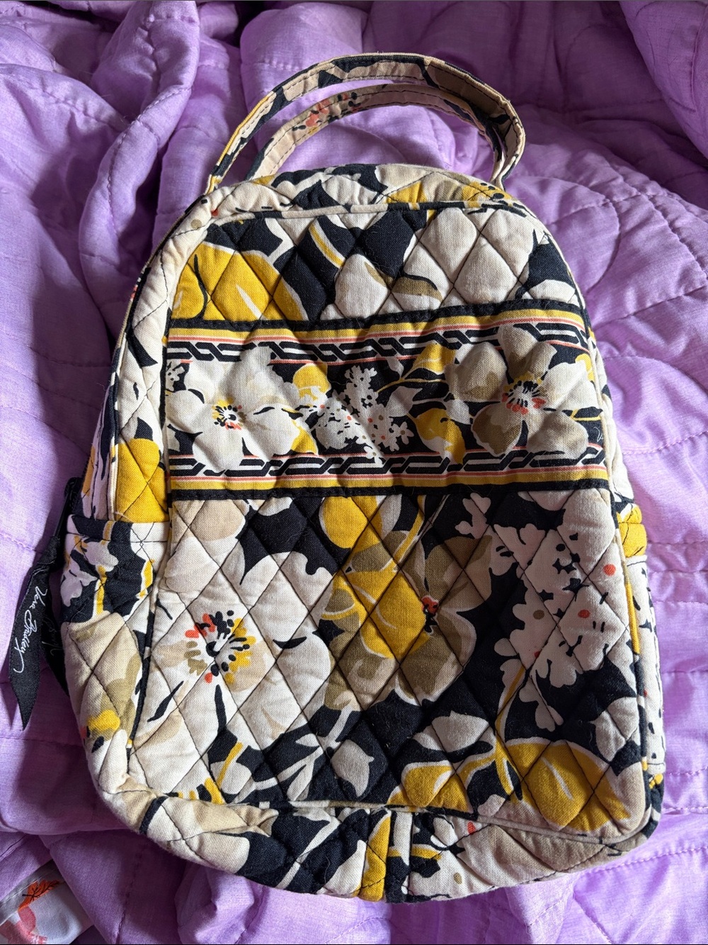 Vera Bradley Quilted Lunch Bag in Yellow Black Cream Floral